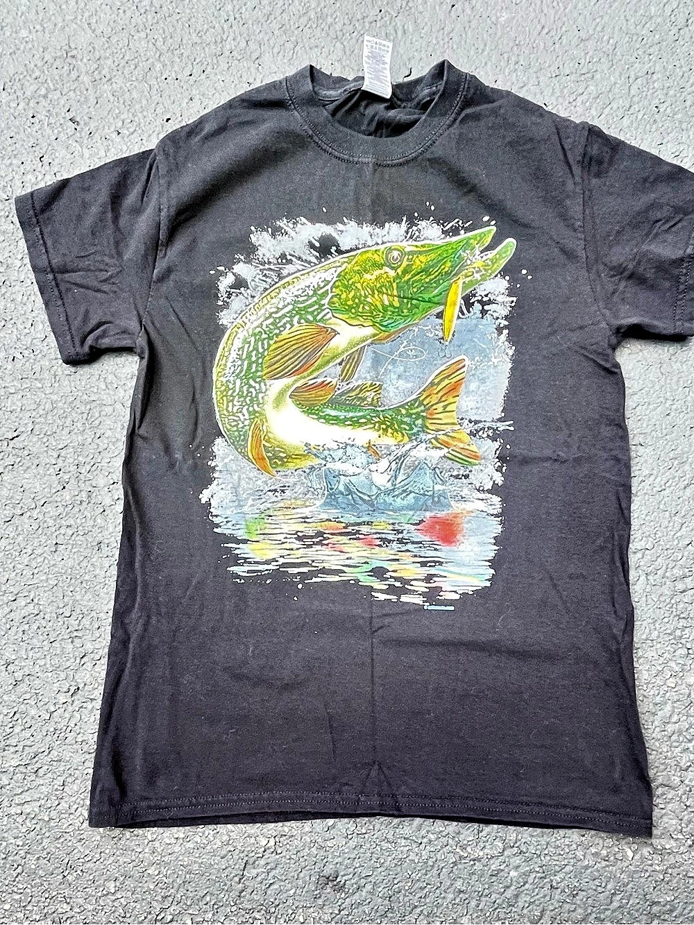 Men’s Jumping Pike Fish Fishing Fisherman Mens Cotton T-Shirt Size Small